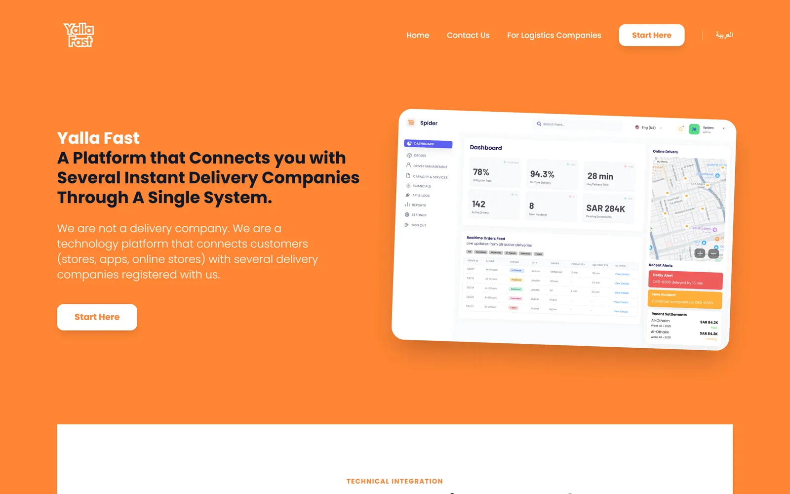 Logi YallaFast homepage: one system connecting you to several delivery companies